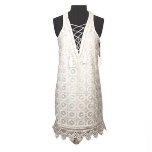 Lovers + Friends NWT Escape Lace-Up Crochet Sleeveless Light Ivory Lined Dress S